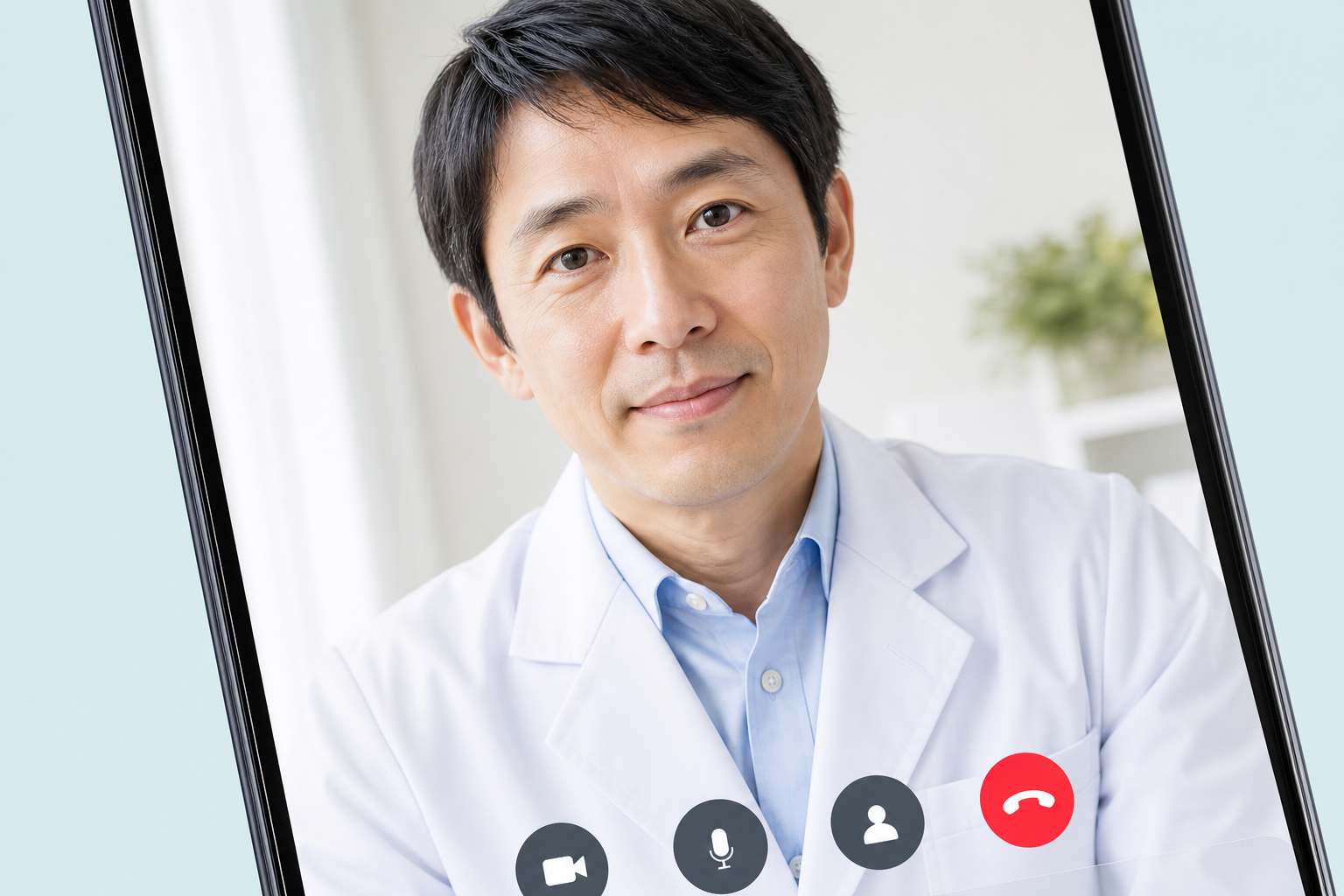 スマホのビデオ通話で診察する医師